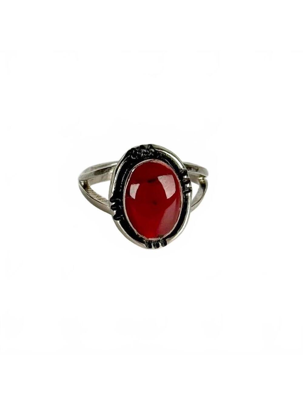 Vintage Natural Stone Carnelian Agate Mexico Sterling Silver 925 Size 4.5